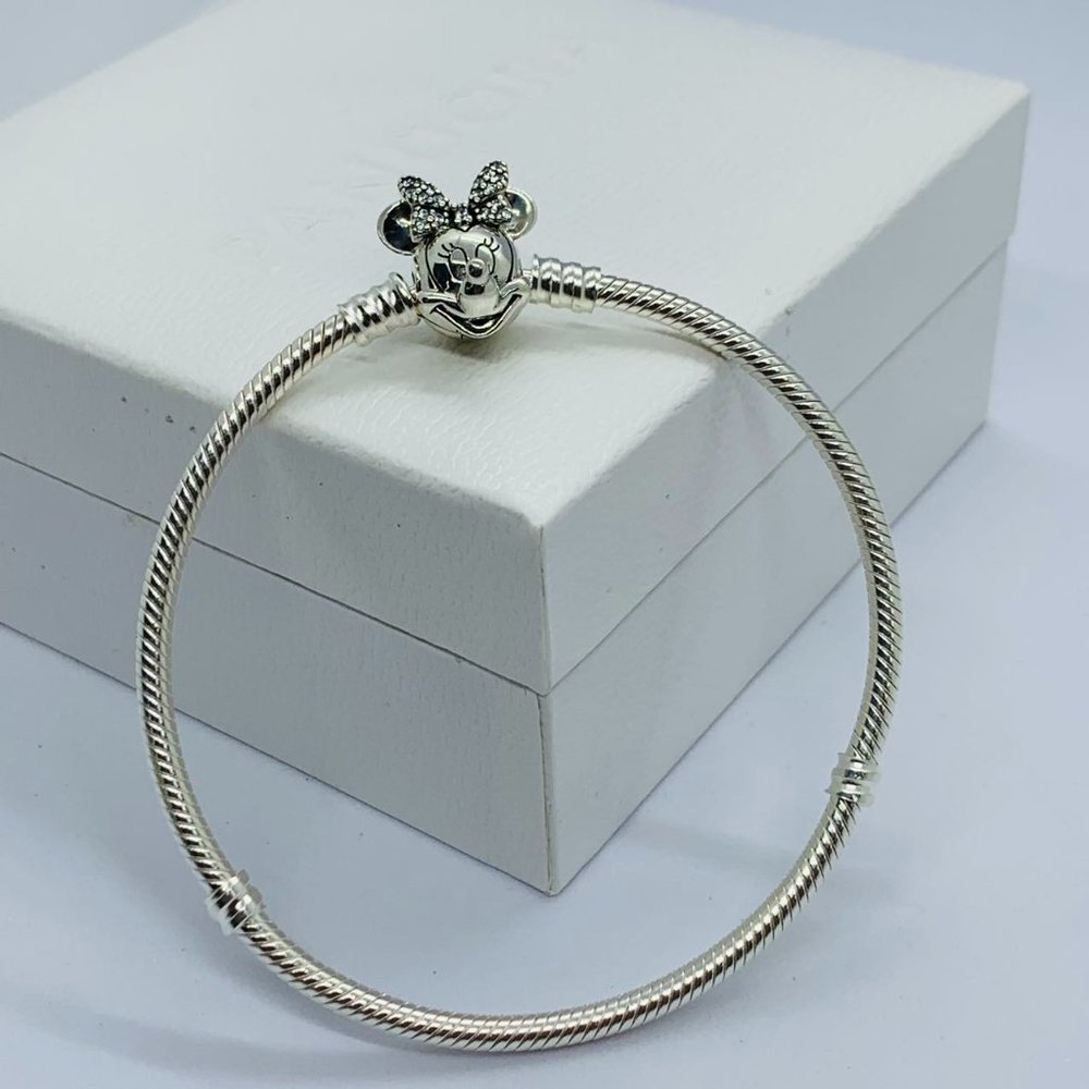 Pandora Disney Pandora Moments Pavé Minnie Mouse Clasp Snake Chain Bracelet 20cm
